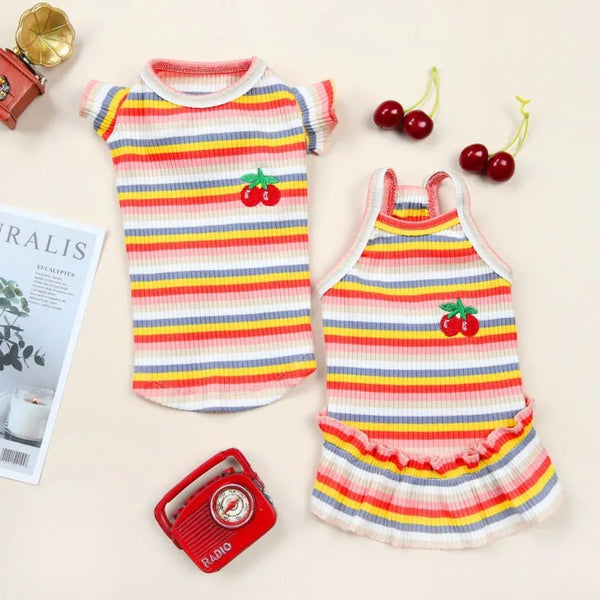 Ruffle Striped Pet Dress - Cute Party Skirt Vest for Dogs & Cats