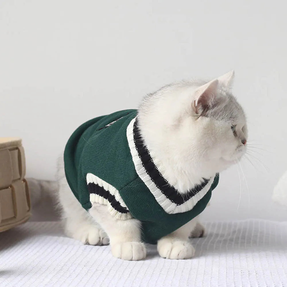 Collegiate Style Pet Sweater Vest - Warm Winter Top for Cats & Small Dogs