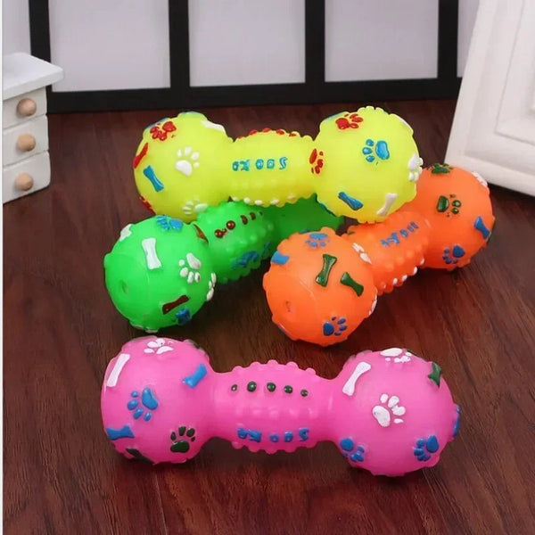 Squeaky Dumbbell Dog Chew Toy - Interactive Molar Teething Toy for Puppies