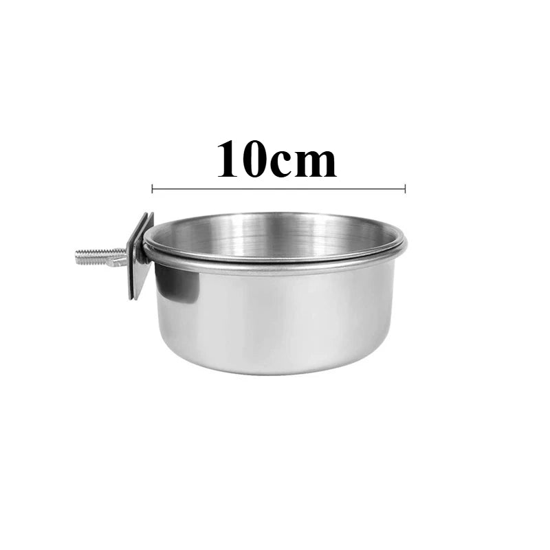 Stainless Steel Bird Feeder Cup - Clamp-On Food and Water Bowl for Cages