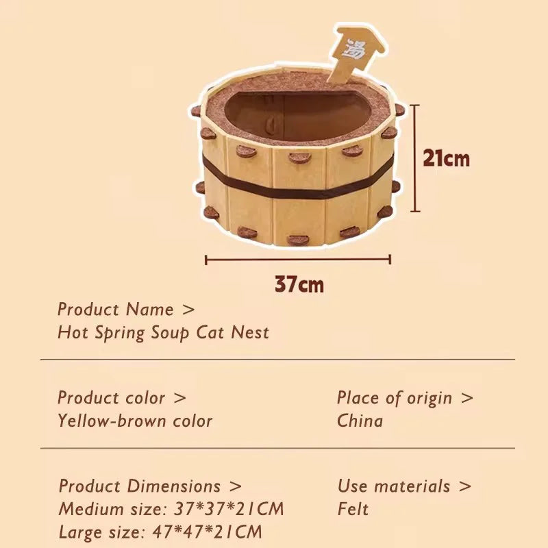Bathtub Shape Felt Cat Bed - Semi-Enclosed Pet Nest for Sleep & Play