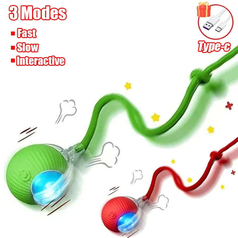 Rechargeable Rolling Cat Ball Toy - Faux Tail Interactive Teaser for Cats