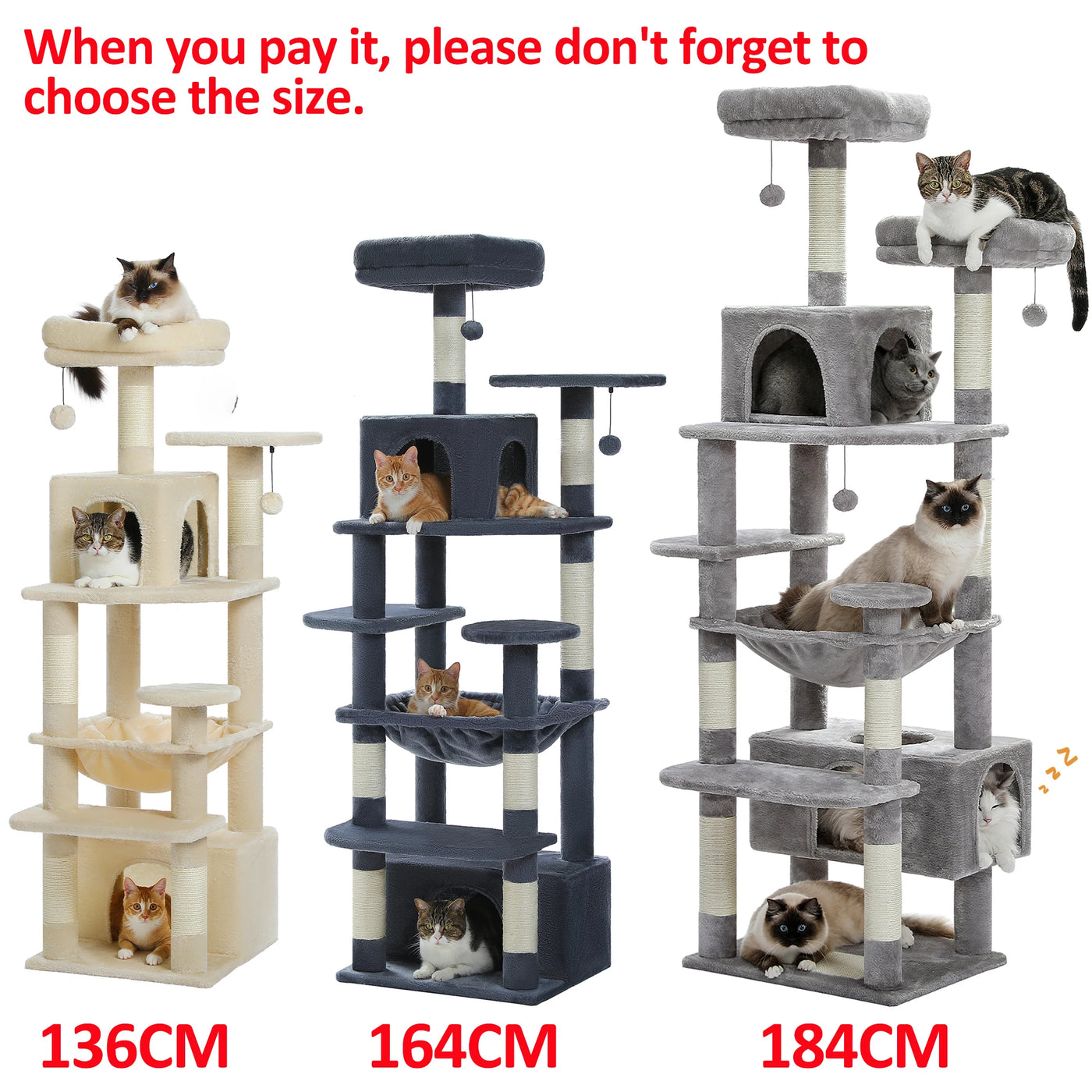Large Cat Tree Tower - Sisal Scratching Condo for Indoor Cats