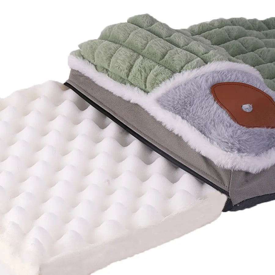 Supportive Pet Bed Mat - Detachable Neck-Support Cushion for Indoor Comfort