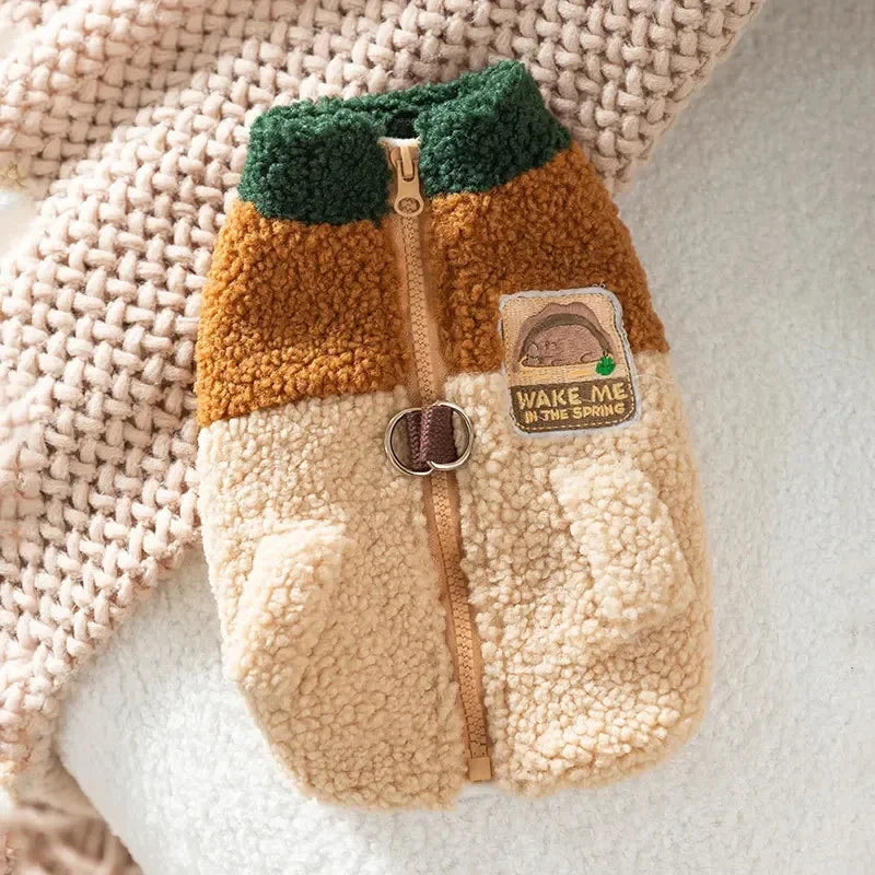 Brown Winter Dog Cardigan Jacket - Soft Two-Legged Pet Coat for Everyday Warmth