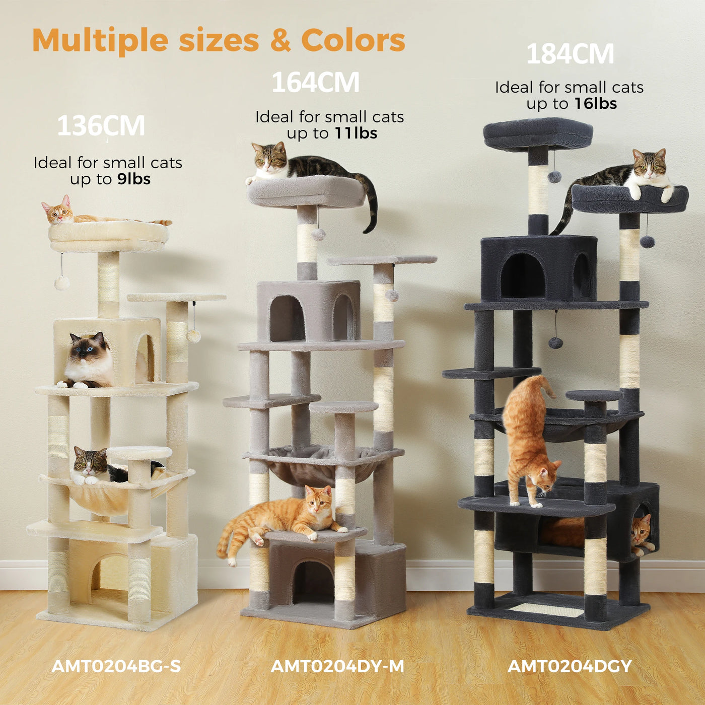 Large Cat Tree Tower - Sisal Scratching Condo for Indoor Cats