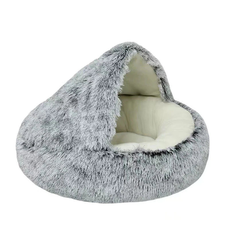 Round Plush Pet Cave Bed - Soft Covered Nest for Cats & Small Dogs