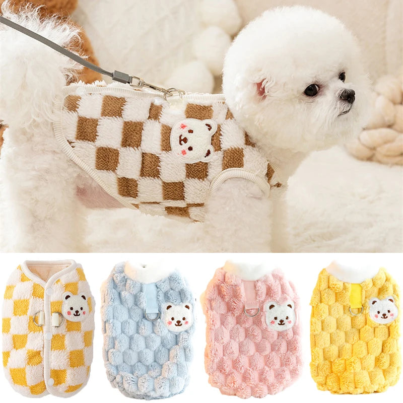 Bear Print Pet Sweater Jacket - Plush Winter Coat for Small Dogs & Cats
