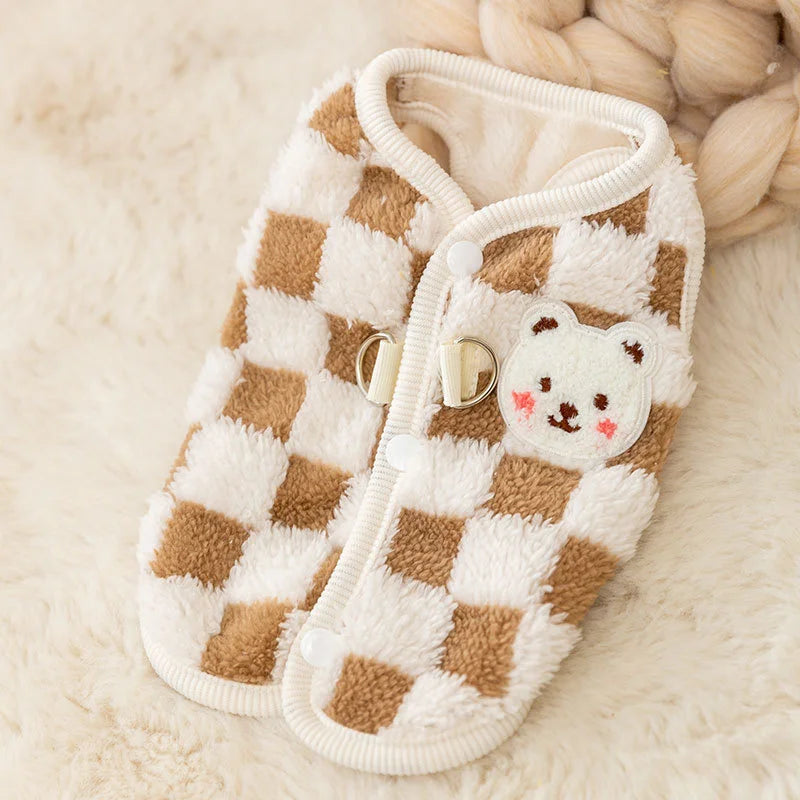 Bear Print Pet Sweater Jacket - Plush Winter Coat for Small Dogs & Cats