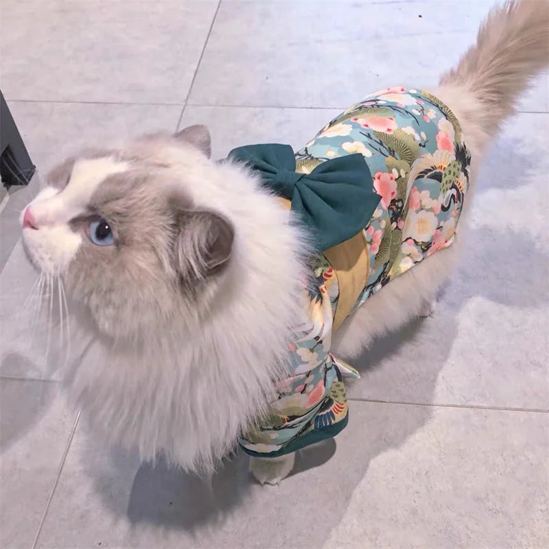 Japanese Style Pet Kimono - Lightweight Summer Outfit for Cats & Small Dogs