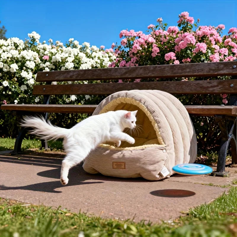 Warm Pet Nest House - Thick Plush Cat Cave Bed for Cozy Winter Sleep