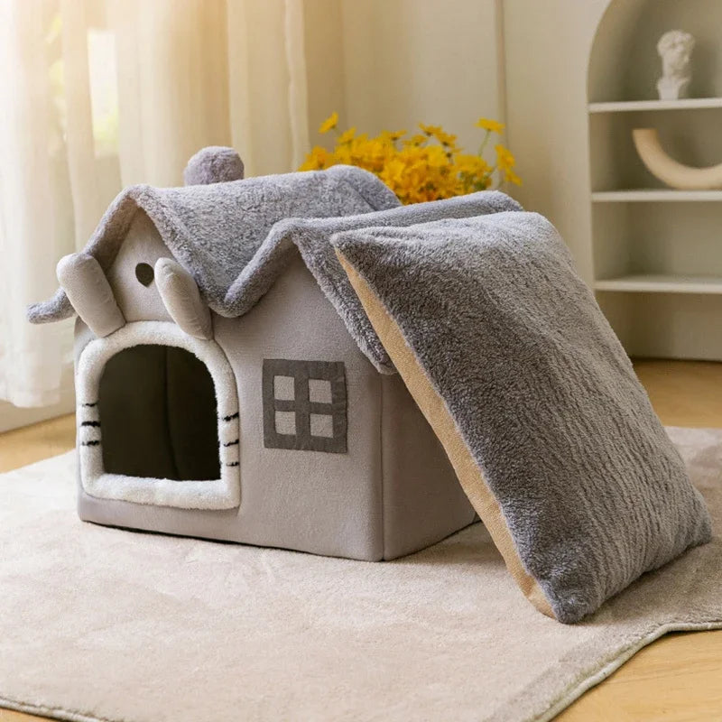 Foldable Cat Cave Bed - Soft Warm Sleeping House for Cats & Small Dogs