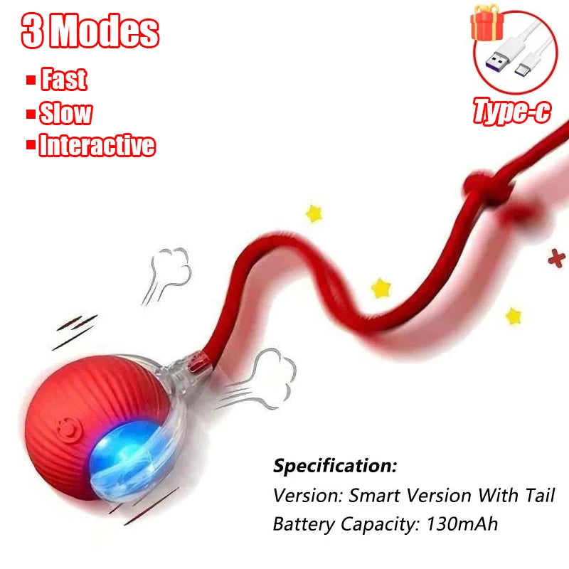 Rechargeable Rolling Cat Ball Toy - Faux Tail Interactive Teaser for Cats