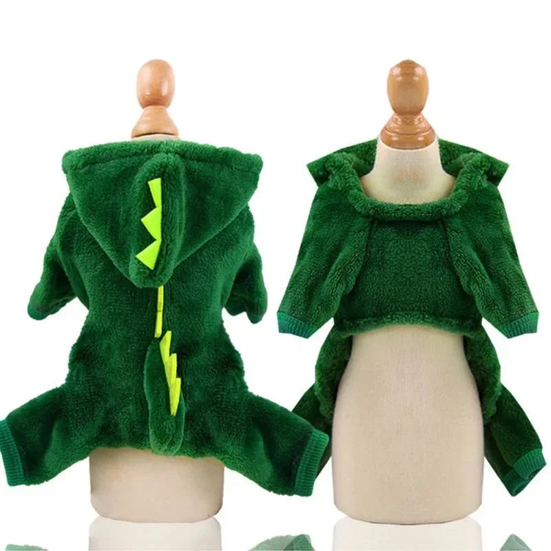 Dinosaur Pet Hoodie Costume - Warm Fleece Outfit for Small Dogs & Cats